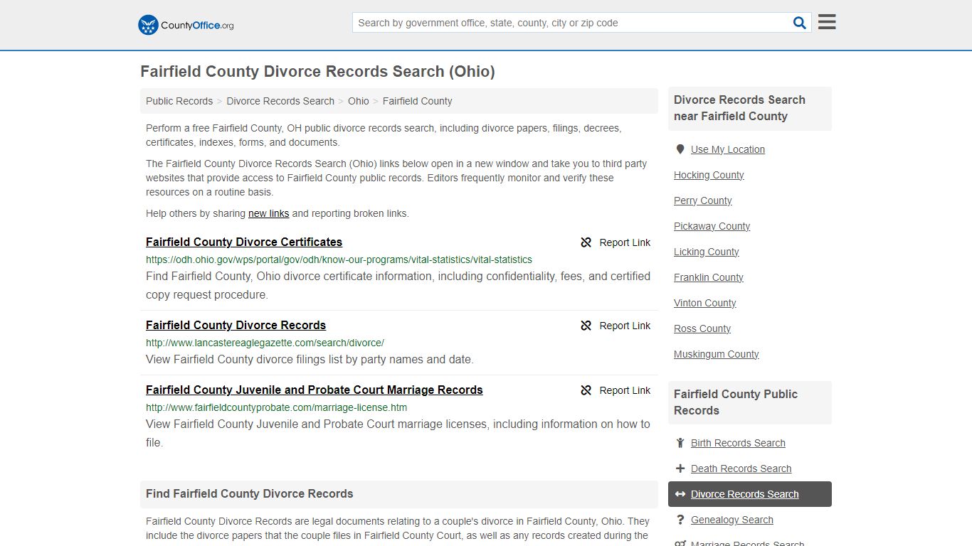 Fairfield County Divorce Records Search (Ohio) - County Office