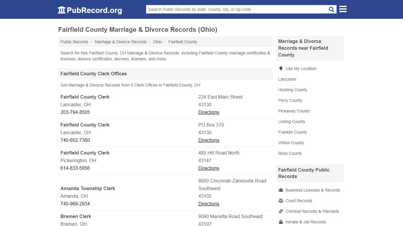 Fairfield County Marriage & Divorce Records (Ohio)