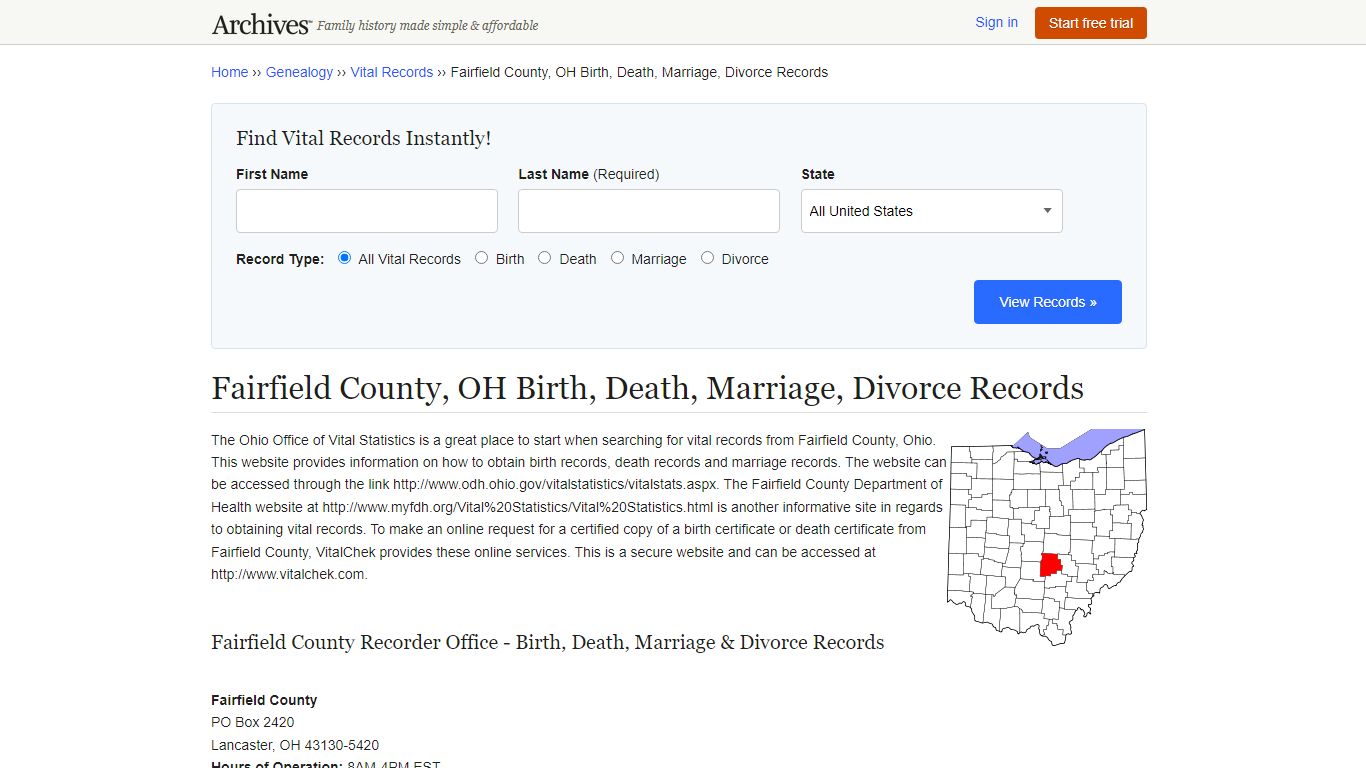 Fairfield County, OH Birth, Death, Marriage, Divorce Records - Archives.com